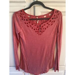 Free People Blue Luna Watermelon Eyelet Cutout Thermal Sz S